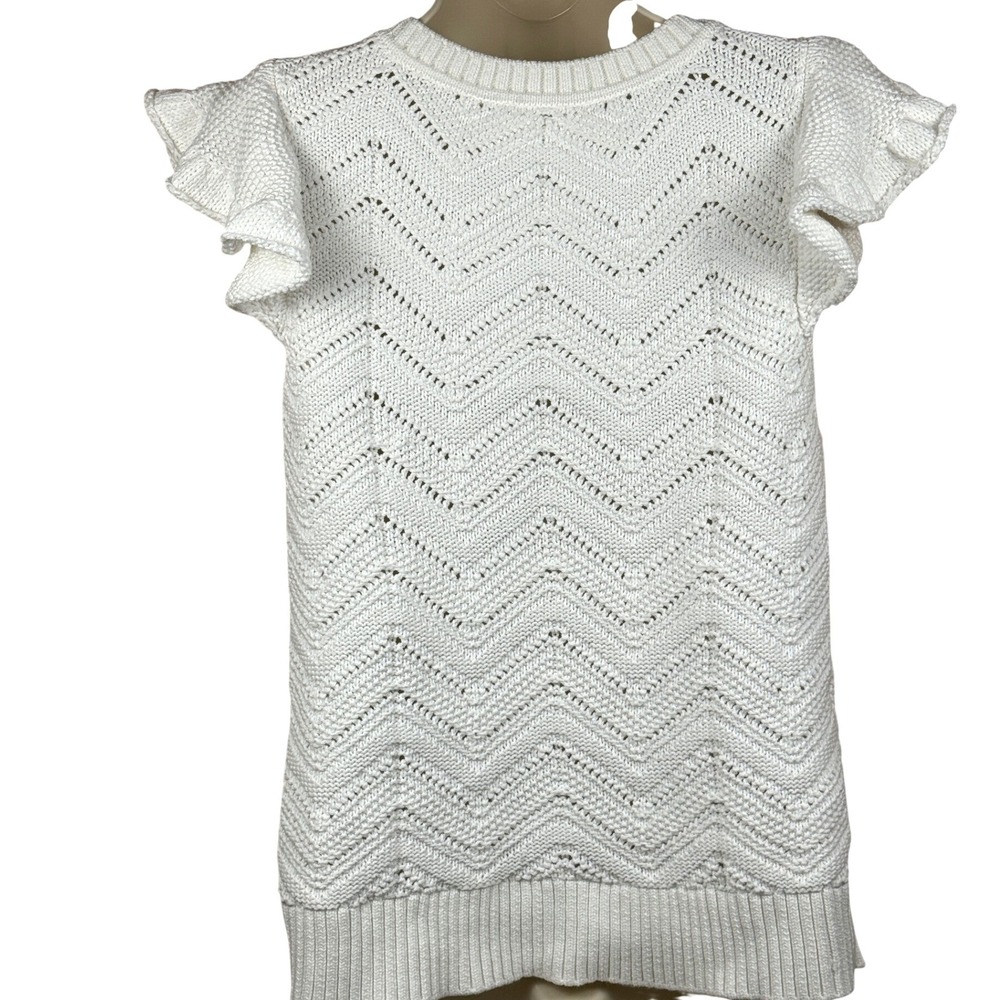 Soft Surroundings Womens White Knit Ruffle Cap Sleeve Top Size M Whimsy Romantic - Picture 8 of 10